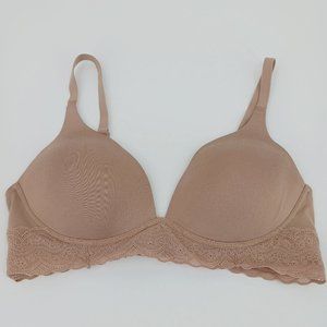 WOMENS BRA WARNERS 34C LACE TRIMMED SOFT CUP BRA WITH ADJUSTABLES STRAPS CREAM N